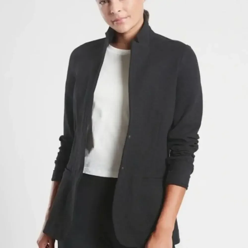 Athleta Venice Blazer Dark Heather Grey 8 Stretch Single Breasted